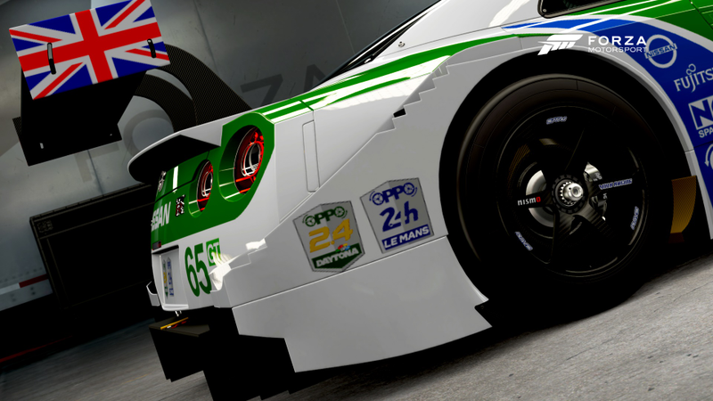 The Nissan GT-R sporting some fetching new stickers for its day trip to France